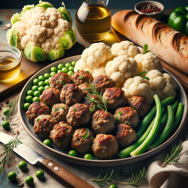 Meatballs served with bread and broccoli