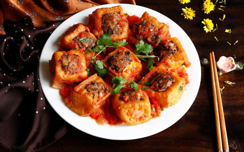 Đậu hũ nhồi thịt – mâm cơm cân bằng đạm, nhẹ bụng và bổ dưỡng