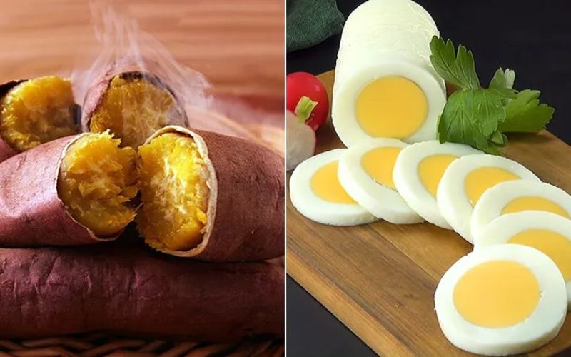 Trứng luộc ăn kèm khoai lang và sữa tươi là bữa sáng đơn giản, no lâu, giàu protein và phù hợp cho người giảm cân.